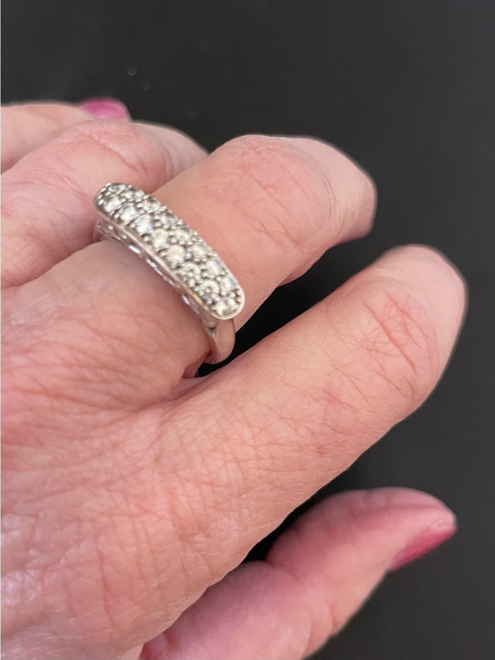 Sterling Silver Pavé Bar Ring with Clear Stones - Size 8